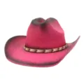 Detail view of pink western cowboy hat featuring beaded band and distressed dark brim. - M (56-58cm) / Rose Red