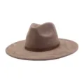 Classic faux suede fedora hat with wide brim and retro woven band for stylish daily wear. - M (56-58cm) / Dusty Pink