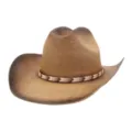 Detailed view of a western cowboy straw hat with beaded band and vintage gradient brim. - M (56-58cm) / Khaki