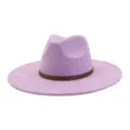 Stylish light purple suede fedora hat with geometric band, wide brim fashion sun hat for adults. - M (56-58cm) / Light Purple