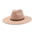 Detailed view of the elegant beige suede fedora hat with a stylish geometric woven band. - M (56-58cm) / Champagne