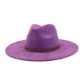 Unisex purple suede wide brim fedora hat with patterned band stylish fashion headwear - M (56-58cm) / Medium Purple