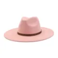 Pink suede fedora hat for men and women, stylish wide brim jazz hat with tribal woven band. - M (56-58cm) / Dusky Pink