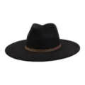 Black suede fedora hat with stylish geometric patterned band, wide brim classic gentleman style. - M (56-58cm) / Black