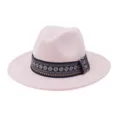Roze vilt fedora hoed voor dames heren herfst winter brede rand jazz met geweven band - Roze