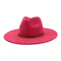 Fuchsia faux suede fedora hat detail, elegant geometric band design, wide brim style. - M (56-58cm) / Plum Red