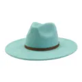 Turquoise suede fedora hat detail, stylish wide brim gentleman hat with geometric band. - M (56-58cm) / Mint Green
