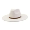 Detailed view of white felt fedora hat with brown geometric pattern band close up - M (56-58cm) / Milk White