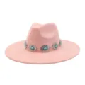 Pink suede fedora hat detail, turquoise silver concho hat band, stylish wide brim accessory - 58cm / Dusky Pink