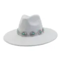 Classic grey suede fedora hat with silver concho and turquoise stone band, chic western style. - 58cm / Light Gray