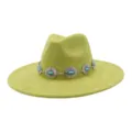 Green suede wide brim fedora hat with turquoise metal concho band detail for women. - 58cm / Avocado Green