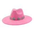 Pink suede jazz hat with turquoise concho hatband, perfect for bohemian western outfits. - 58cm / Barbie Pink