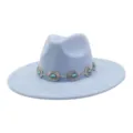 Light blue faux suede fedora hat with turquoise concho metal hat band for women western style - 58cm / Sky Blue