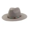 Chapeau de paille d'ete pour hommes et femmes avec bande de perles, chapeau de plage outdoor. - Gris