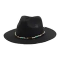 Chapeau de paille d'été anti-soleil pour homme et femme, chapeau fedora à bords larges perles. - Noir