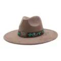 Sombrero fedora de ante western para hombres y mujeres, ala ancha con hermoso bordado étnico. - 58cm / Rosa empolvado