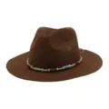 Chapeau de paille à large bord d'été avec bande de perles pour plage en plein air - Café