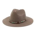 Chapeau de paille d'ete avec bande de perles bord de 7cm chapeau de plage anti-soleil - Vieux rose