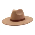 Classic camel wide brim fedora hat for men and women, stylish autumn winter suede jazz hat. - 58cm / Camel