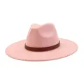 Pink faux suede fedora hat wide brim jazz cap with brown patterned leather band detail - 58cm / Dusky Pink