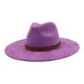 Purple Wide Brim Fedora Hat Suede Ethnic Band Autumn Winter Unisex Classic Jazz Cap - 58cm / Medium Purple