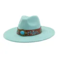 Sombrero fedora de ante turquesa para mujer hombre, sombrero de jazz de ala ancha. - Verde menta