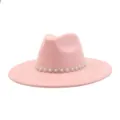 Pink faux suede fedora hat detail featuring sparkling pearl and rhinestone flower band design. - M (56-58cm) / Dusky Pink