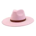 Pink suede wide brim jazz hat detailed view, elegant autumn winter fedora for women. - 58cm / Sakura Pink