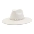 White suede fedora hat with pearl rhinestone band, elegant wide brim gentleman hat. - M (56-58cm) / Creamy White