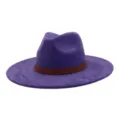Purple suede wide brim fedora hat with bohemian leather band for autumn and winter. - 58cm / Deep purple