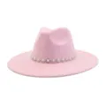 Pink suede fedora hat detail, elegant wide brim gentleman hat with pearl rhinestone band. - M (56-58cm) / Sakura Pink