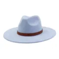 Light blue suede jazz hat with brown band, stylish wide brim fedora for autumn and winter. - 58cm / Sky Blue
