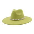Green suede fedora hat with pearl rhinestone floral band for stylish daily autumn outfits. - M (56-58cm) / Avocado Green