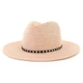 Chapeau fedora en paille pour femme homme ete plage protection solaire tendance detail - Réglable / Rose