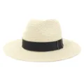 Vue détaillée du chapeau de paille élégant, parfait pour les vacances à la plage et protection. - Réglable / Beige