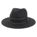 Vue détaillée d'un chapeau de paille noir élégant et chic avec un ruban pour femmes. - Réglable / Noir