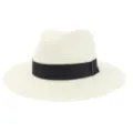 Chapeau fedora en paille beige pour femme, élégant chapeau de soleil avec ruban noir. - Réglable / Blanc Lait
