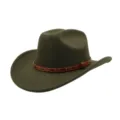 Classic army green wool felt cowboy hat with studded brown leather band detail for men women. - One Size / Army Green
