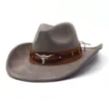 Grey suede western cowboy hat detail view, stylish wide brim fedora for men and women. - M (56-58cm) / Charcoal Grey