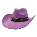 Purple suede cowboy hat western cow skull jazz hat vintage couple wide brim fedora cap - One Size 57-58cm / Medium Purple