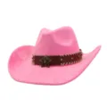 Sombrero de vaquero de ante rosa con banda de cuero marron e insignia de estrella de moda. - Talla única 57-58cm / Rosa Barbie