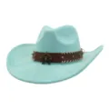 Sombrero de vaquero occidental azul claro, sombrero de fieltro de ante retro con banda. - Talla única 57-58cm / Verde menta