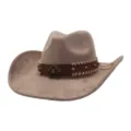 Primer plano del sombrero de vaquero de ante retro con banda de cuero y estrella metal - Talla única 57-58cm / Rosa empolvado