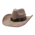 Vintage faux suede western cowboy hat with metal bull skull decor and wide brim detail. - One Size 57-58cm / Dusty Pink
