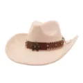 Clásico sombrero de vaquero western de ante con tira de cuero, insignia de estrella y ala. - Talla única 57-58cm / Champán
