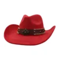 Sombrero de vaquero western de ante rojo con banda marrón y emblema de estrella estilo vintage. - Talla única 57-58cm / Rojo