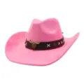 Pink suede cowboy hat detail with vintage bull skull ornament, western style jazz hat. - One Size 57-58cm / Barbie Pink
