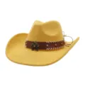 Sombrero de vaquero occidental de ante ala ancha fedora jazz sombrero para hombres mujeres - Talla única 57-58cm / Amarillo