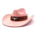 Pink western cowboy hat suede fashion sun hat retro cowgirl hat for men and women - M (56-58cm) / Dusky Pink