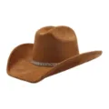 Brauner Wildleder Western Cowboyhut mit Strassband, Detailansicht des breiten Krempendesigns. - M (56-58cm) / Khaki